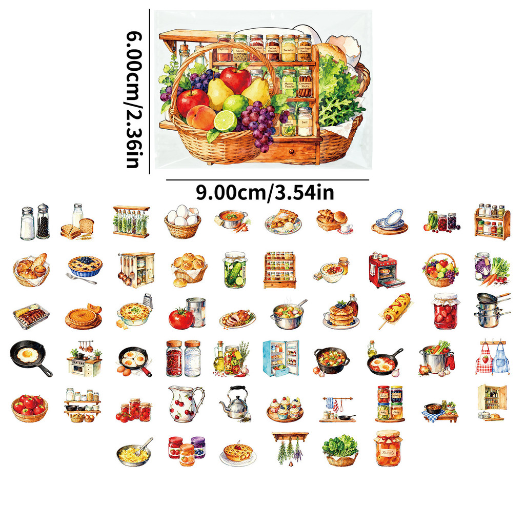 Kitchen Baking Sheets - 56Pcs Retro Kitchen PET Stickers, Warm