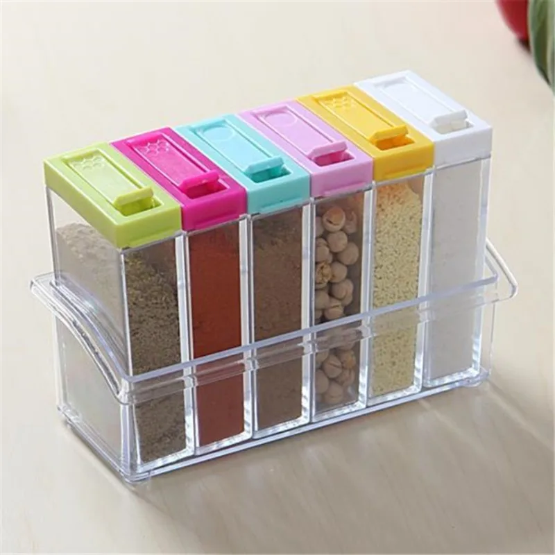 Kitchen Baking Tray Organizer - Transparent Seasoning Six Grid Seasoning Box