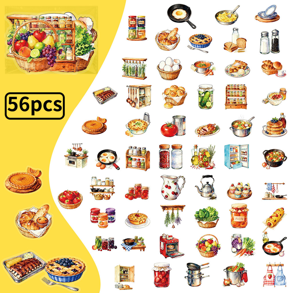 56Pcs Retro Kitchen PET Sticke - Kitchen Baking Sheets 评论和价格