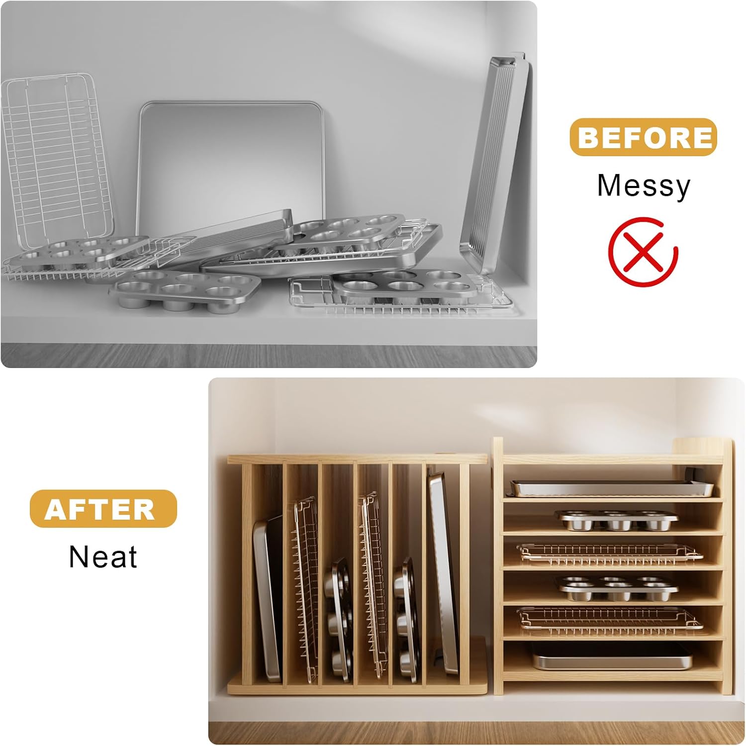 Wooden Bakeware Tray Divider O - Kitchen Baking Sheet Organizer 评论和价格