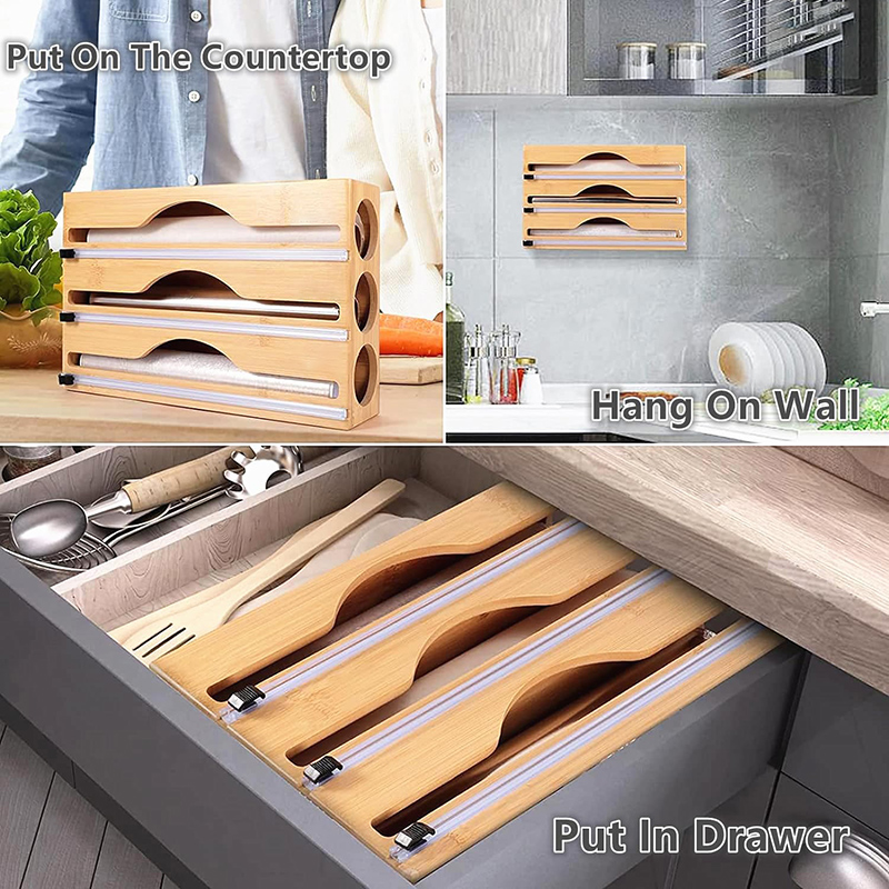 3 In 1 Bamboo Foil Cling Film  - Kitchen Baking Tray Organizer 评论和价格